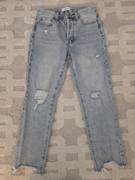 pistola Denim - Pistola Light Wash Ripped Straight-Leg Jeans. Size 26. Inseam 25in
